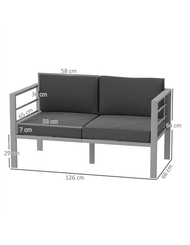 Outsunny Two-Seater Aluminium Garden Sofa - Grey