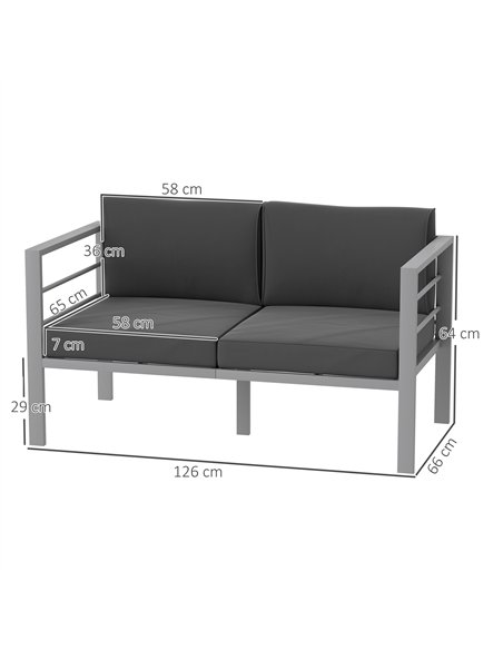 Outsunny Two-Seater Aluminium Garden Sofa - Grey - pic 153576 | FastDaddyshop