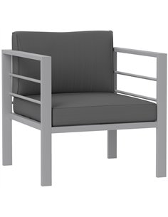 Outsunny Garden Sofa, All-Weather Garden Single Sofa with Removable Cushions, Metal Frame Outdoor Furniture for Balcony, Charcoa