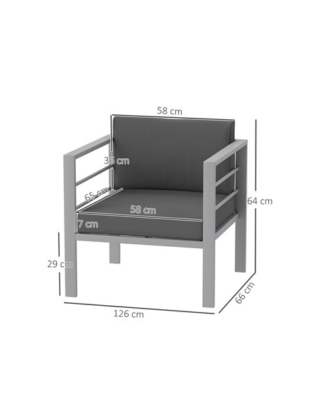 Outsunny Garden Sofa, All-Weather Garden Single Sofa with Removable Cushions, Metal Frame Outdoor Furniture for Balcony, Charcoa - pic 153585 | FastDaddyshop
