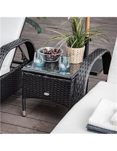 Outsunny Set of Two Rattan Sun Loungers with Side Table, Black