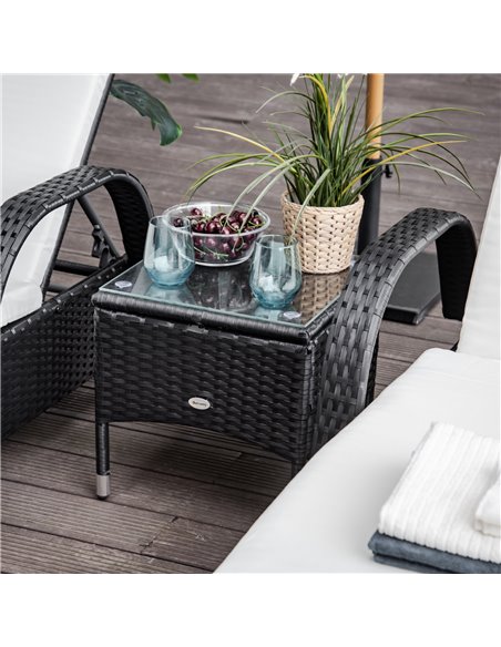 Outsunny Set of Two Rattan Sun Loungers with Side Table, Black - pic 15359 | FastDaddyshop