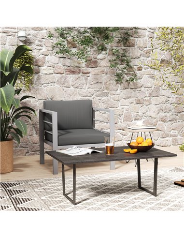 Outsunny Garden Sofa, All-Weather Garden Single Sofa with Removable Cushions, Metal Frame Outdoor Furniture for Balcony, Charcoa
