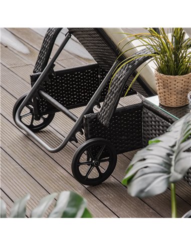 Outsunny Set of Two Rattan Sun Loungers with Side Table, Black