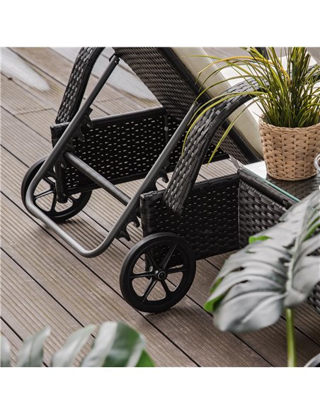 Outsunny Set of Two Rattan Sun Loungers with Side Table, Black - pic 15360 | FastDaddyshop