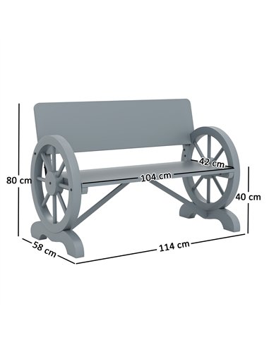 Outsunny Fir Wood 2-Seater Outdoor Garden Wagon Wheel Bench, Grey