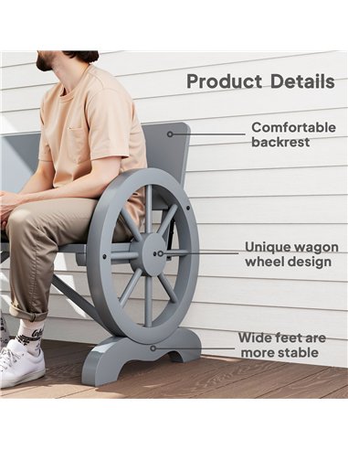 Outsunny Fir Wood 2-Seater Outdoor Garden Wagon Wheel Bench, Grey
