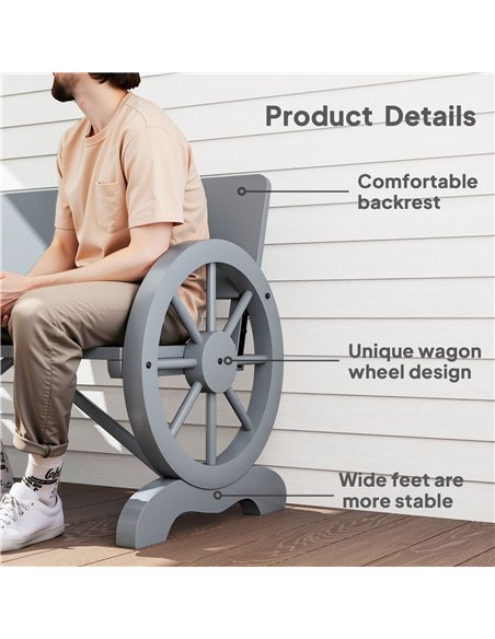 Outsunny Fir Wood 2-Seater Outdoor Garden Wagon Wheel Bench, Grey - pic 153605 | FastDaddyshop