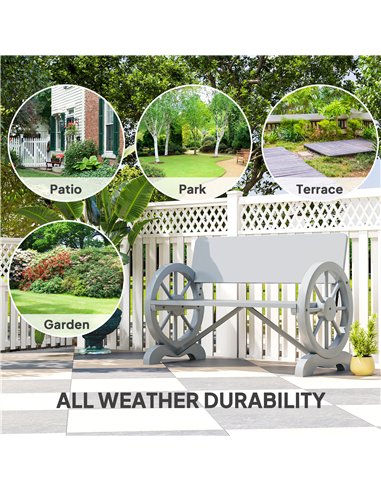Outsunny Fir Wood 2-Seater Outdoor Garden Wagon Wheel Bench, Grey