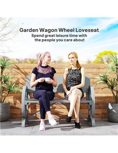 Outsunny Fir Wood 2-Seater Outdoor Garden Wagon Wheel Bench, Grey