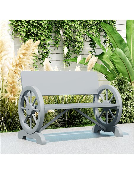 Outsunny Fir Wood 2-Seater Outdoor Garden Wagon Wheel Bench, Grey - pic 153608 | FastDaddyshop