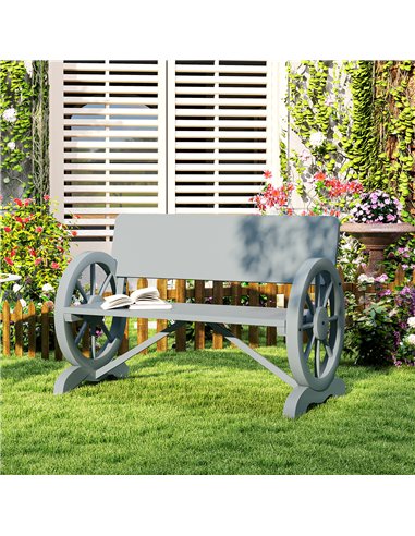 Outsunny Fir Wood 2-Seater Outdoor Garden Wagon Wheel Bench, Grey