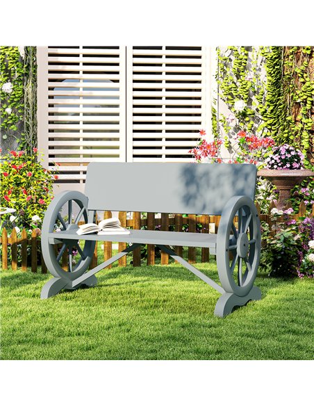 Outsunny Fir Wood 2-Seater Outdoor Garden Wagon Wheel Bench, Grey - pic 153609 | FastDaddyshop