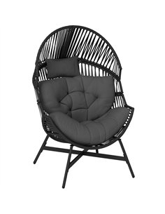 Outsunny Standing Rattan Egg Chair Outdoor, Oversized Wicker Garden Egg Chair with Thick Tufted Cushion, Headrest, Steel Frame, 