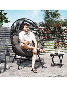 Outsunny Standing Rattan Egg Chair Outdoor, Oversized Wicker Garden Egg Chair with Thick Tufted Cushion, Headrest, Steel Frame,  2