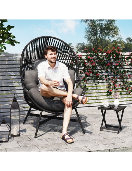 Outsunny Standing Rattan Egg Chair Outdoor, Oversized Wicker Garden Egg Chair with Thick Tufted Cushion, Headrest, Steel Frame,  - pic 153611 | FastDaddyshop