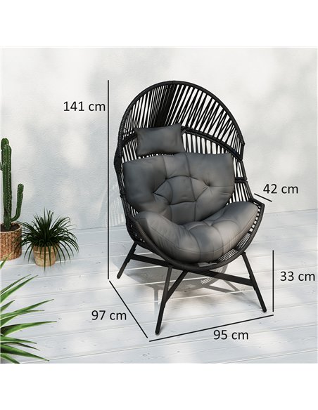 Outsunny Standing Rattan Egg Chair Outdoor, Oversized Wicker Garden Egg Chair with Thick Tufted Cushion, Headrest, Steel Frame,  - pic 153612 | FastDaddyshop