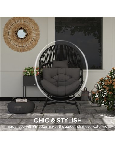 Outsunny Standing Rattan Egg Chair Outdoor, Oversized Wicker Garden Egg Chair with Thick Tufted Cushion, Headrest, Steel Frame, 