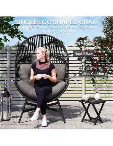 Outsunny Standing Rattan Egg Chair Outdoor, Oversized Wicker Garden Egg Chair with Thick Tufted Cushion, Headrest, Steel Frame, 