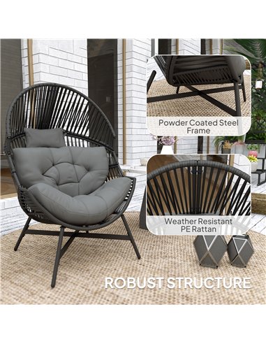 Outsunny Standing Rattan Egg Chair Outdoor, Oversized Wicker Garden Egg Chair with Thick Tufted Cushion, Headrest, Steel Frame, 
