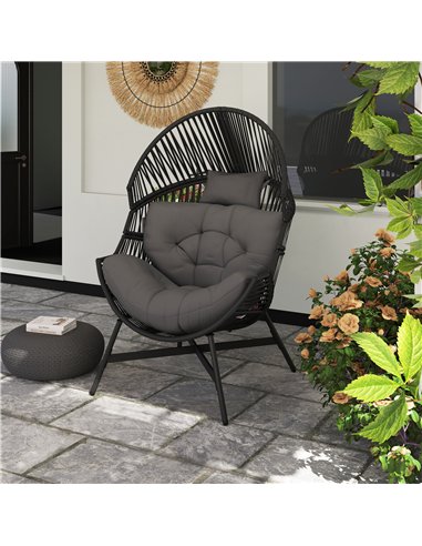 Outsunny Standing Rattan Egg Chair Outdoor, Oversized Wicker Garden Egg Chair with Thick Tufted Cushion, Headrest, Steel Frame, 