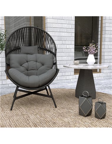 Outsunny Standing Rattan Egg Chair Outdoor, Oversized Wicker Garden Egg Chair with Thick Tufted Cushion, Headrest, Steel Frame, 