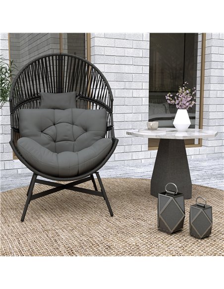 Outsunny Standing Rattan Egg Chair Outdoor, Oversized Wicker Garden Egg Chair with Thick Tufted Cushion, Headrest, Steel Frame,  - pic 153618 | FastDaddyshop