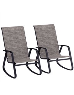 Outsunny Garden Rocking Chairs Set of 2, Ergonomic Outdoor Rocking Chairs with Armrests, High Backrest, Steel Frame Relaxing Roc