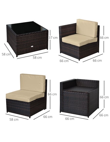 Outsunny 6-Seater Rattan Sofa Furniture Set with Cushions, Steel Frame, Brown - pic 15362 | FastDaddyshop