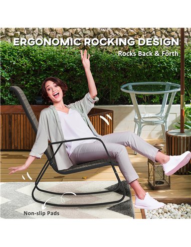 Outsunny Garden Rocking Chairs Set of 2, Ergonomic Outdoor Rocking Chairs with Armrests, High Backrest, Steel Frame Relaxing Roc