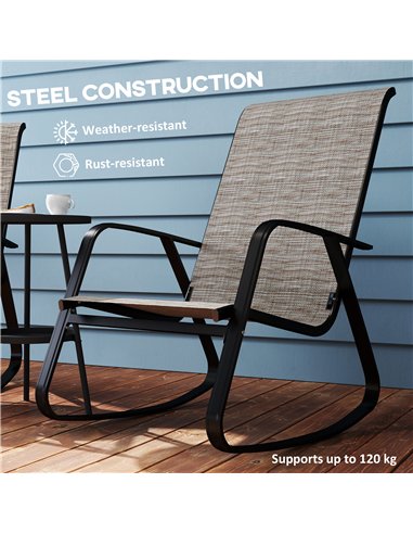 Outsunny Garden Rocking Chairs Set of 2, Ergonomic Outdoor Rocking Chairs with Armrests, High Backrest, Steel Frame Relaxing Roc