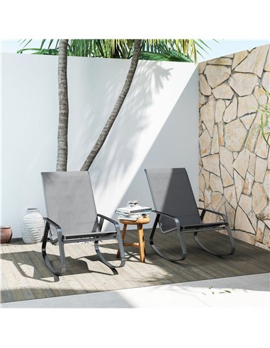 Outsunny Set of Two Rocking Garden Chairs - Grey