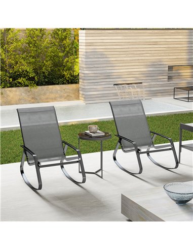 Outsunny Set of Two Rocking Garden Chairs - Grey