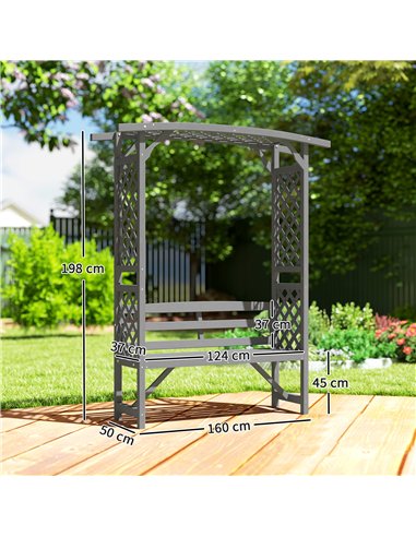 Outsunny Garden Bench, Wooden Garden Arbour with Seat for Vines/Climbing Plants, Grey