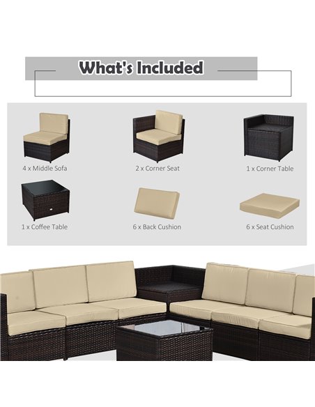 Outsunny 6-Seater Rattan Sofa Furniture Set with Cushions, Steel Frame, Brown - pic 15365 | FastDaddyshop