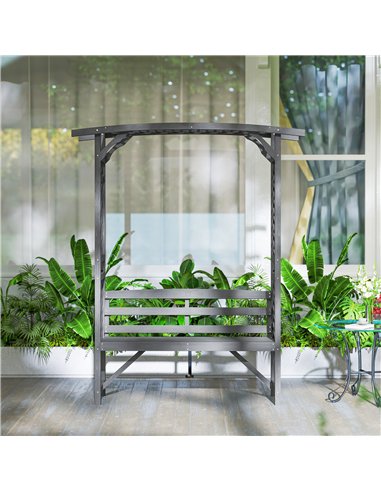 Outsunny Garden Bench, Wooden Garden Arbour with Seat for Vines/Climbing Plants, Grey