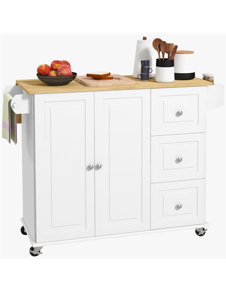HOMCOM Kitchen Island with Drop Leaf, Rolling Kitchen Storage Trolley on Wheels with 3 Drawers, Spice Rack and Towel Rack, Stora - pic 153655 | FastDaddyshop