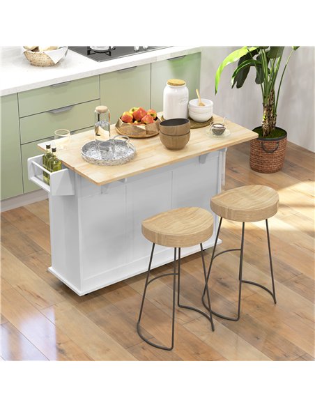 HOMCOM Kitchen Island with Drop Leaf, Rolling Kitchen Storage Trolley on Wheels with 3 Drawers, Spice Rack and Towel Rack, Stora - pic 153656 | FastDaddyshop