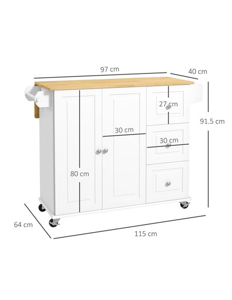 HOMCOM Kitchen Island with Drop Leaf, Rolling Kitchen Storage Trolley on Wheels with 3 Drawers, Spice Rack and Towel Rack, Stora - pic 153657 | FastDaddyshop