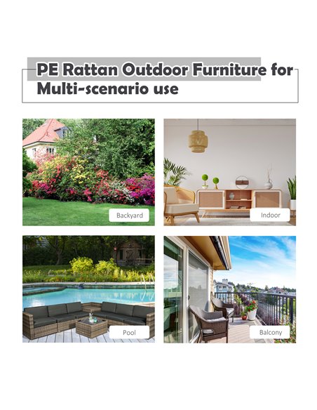 Outsunny 6-Seater Rattan Sofa Furniture Set with Cushions, Steel Frame, Brown - pic 15366 | FastDaddyshop