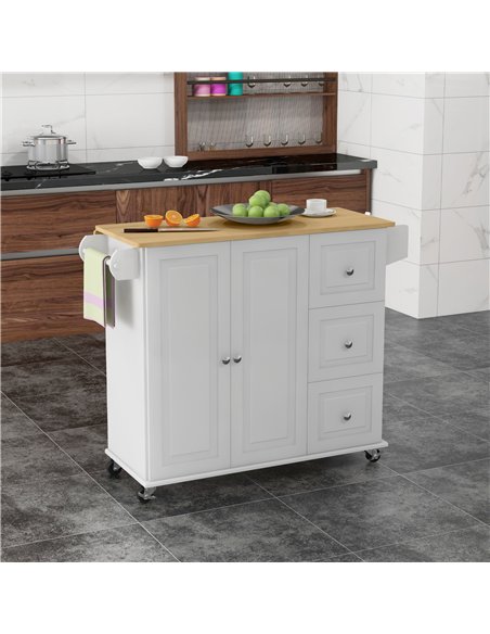 HOMCOM Kitchen Island with Drop Leaf, Rolling Kitchen Storage Trolley on Wheels with 3 Drawers, Spice Rack and Towel Rack, Stora - pic 153663 | FastDaddyshop