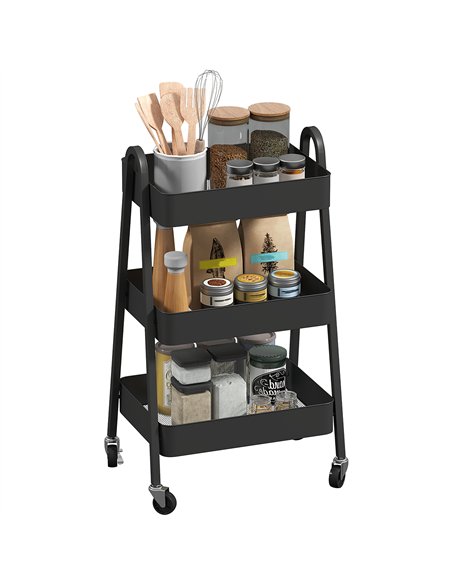 HOMCOM Three-Tier Storage Trolley - Black - pic 153664 | FastDaddyshop