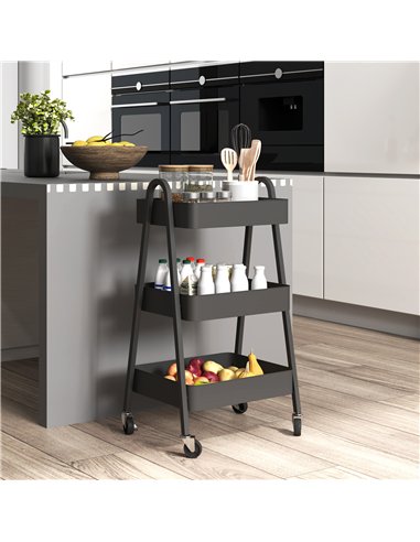 HOMCOM Three-Tier Storage Trolley - Black
