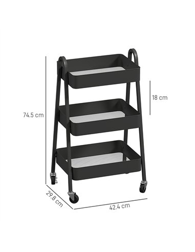 HOMCOM Three-Tier Storage Trolley - Black