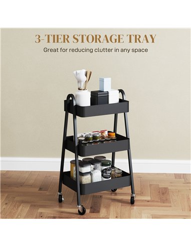 HOMCOM Three-Tier Storage Trolley - Black