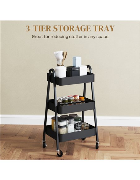 HOMCOM Three-Tier Storage Trolley - Black - pic 153667 | FastDaddyshop