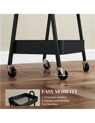 HOMCOM Three-Tier Storage Trolley - Black