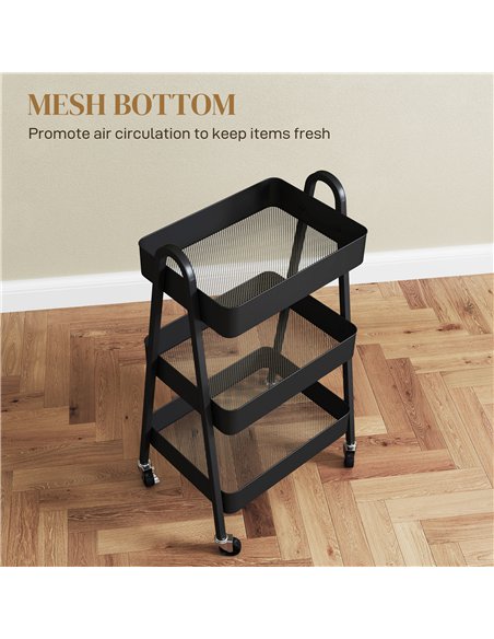 HOMCOM Three-Tier Storage Trolley - Black - pic 153669 | FastDaddyshop