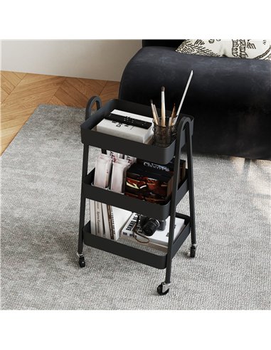 HOMCOM Three-Tier Storage Trolley - Black