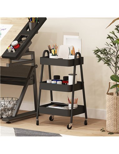 HOMCOM Three-Tier Storage Trolley - Black